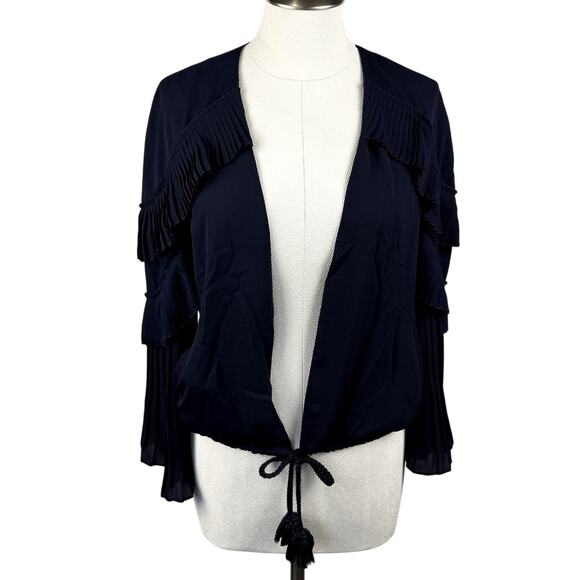 Womens Kobi Halperin Navy Carissa Pleated Open Front Ruffle Sleeve Jacket Small - Picture 1 of 10